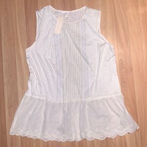 Adiva Sleeveless White Top with ruffle embroidery at the bottom